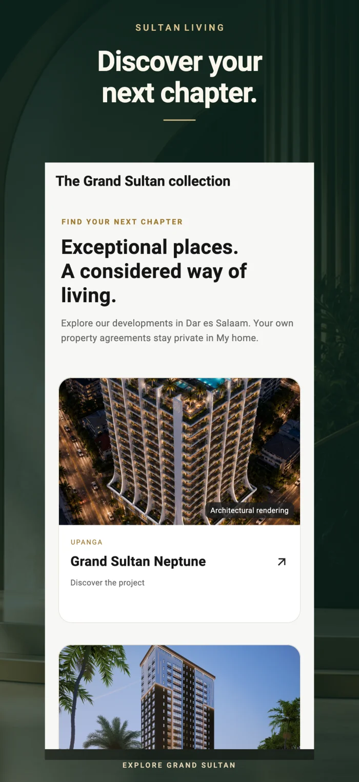 Explore our developments — Sultan Living app preview