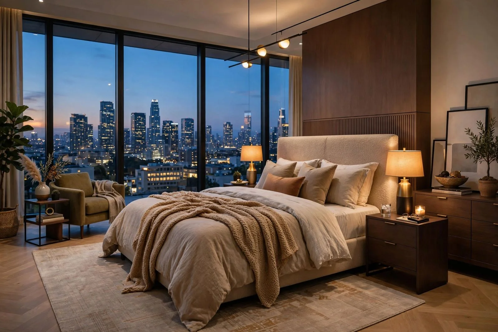 Artistic impression of a furnished bedroom at Grand Sultan Jupiter