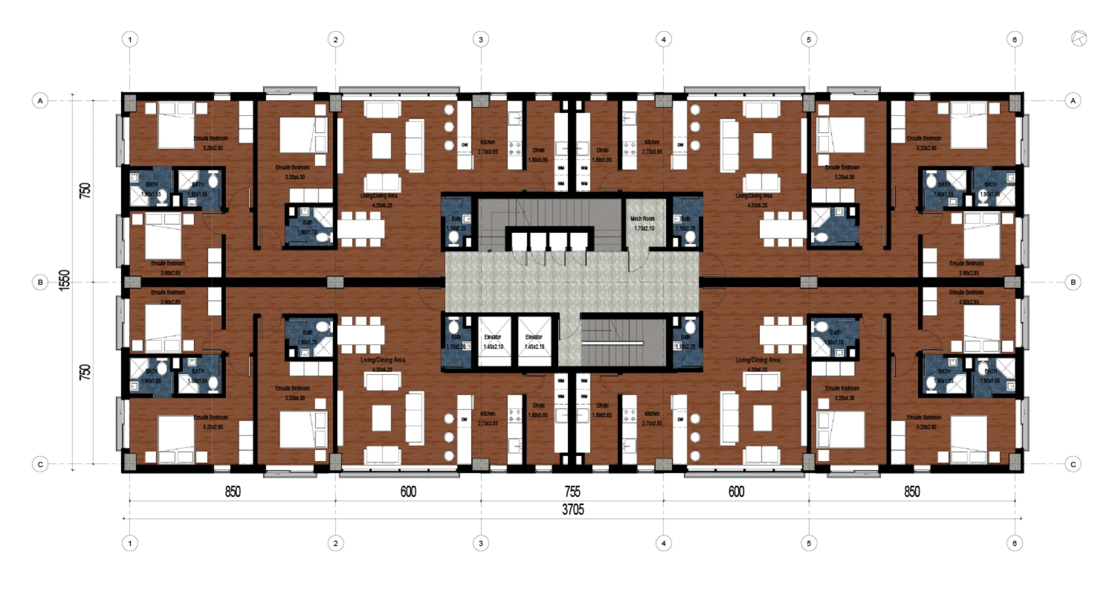 Typical 3-bedroom plan