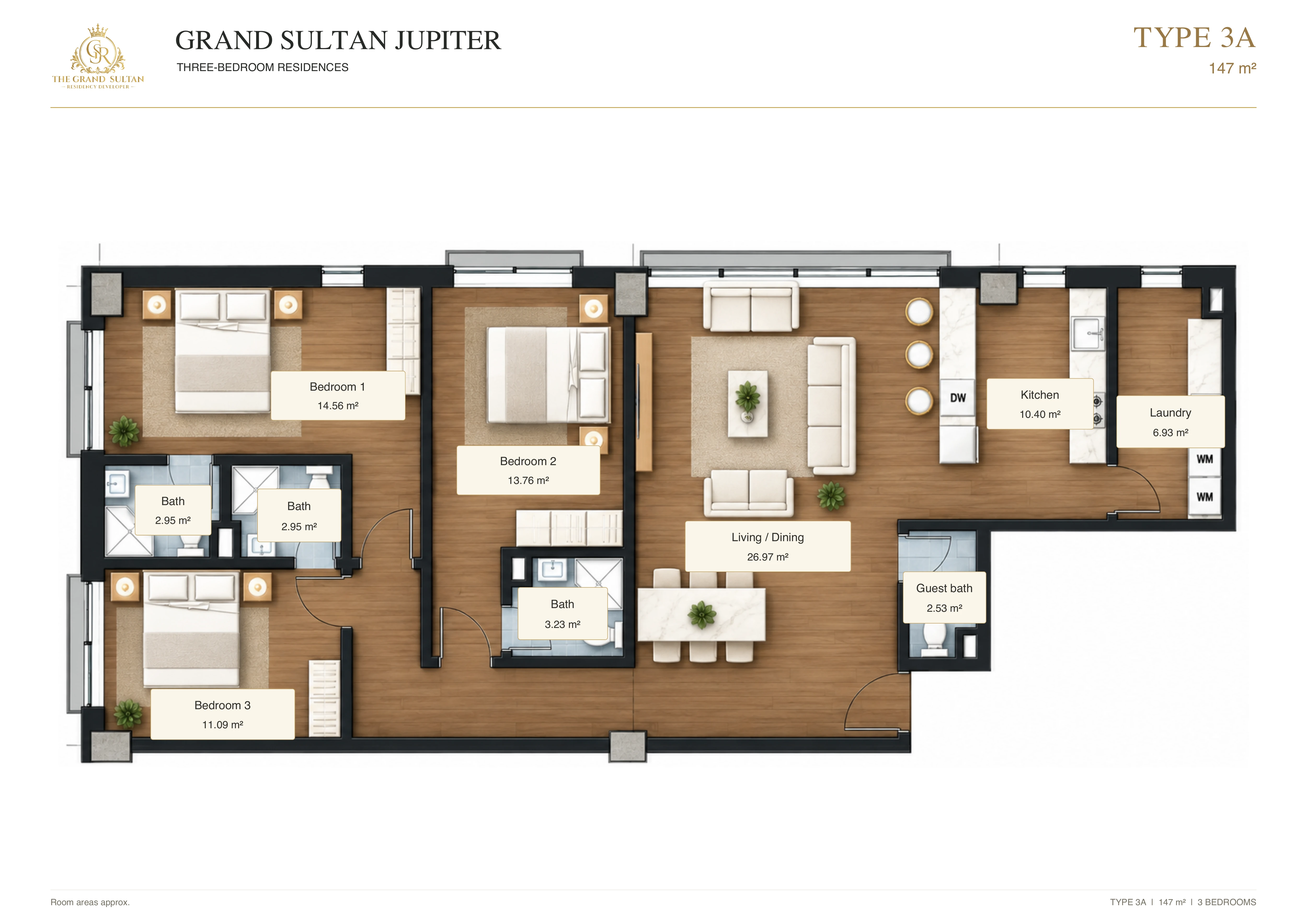 Type 3A · 3-bedroom apartment · 147 m²