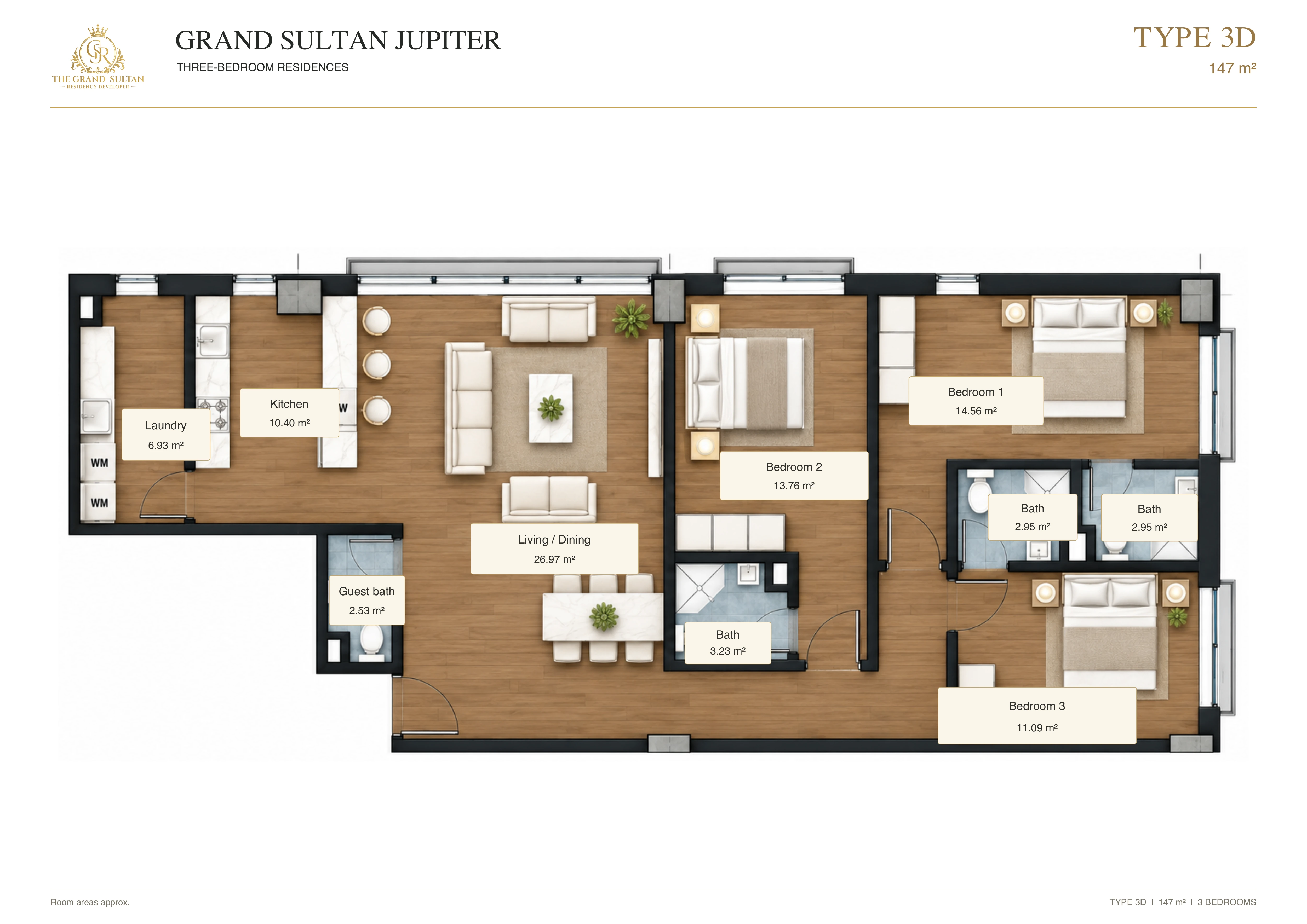 Type 3D · 3-bedroom apartment · 147 m²