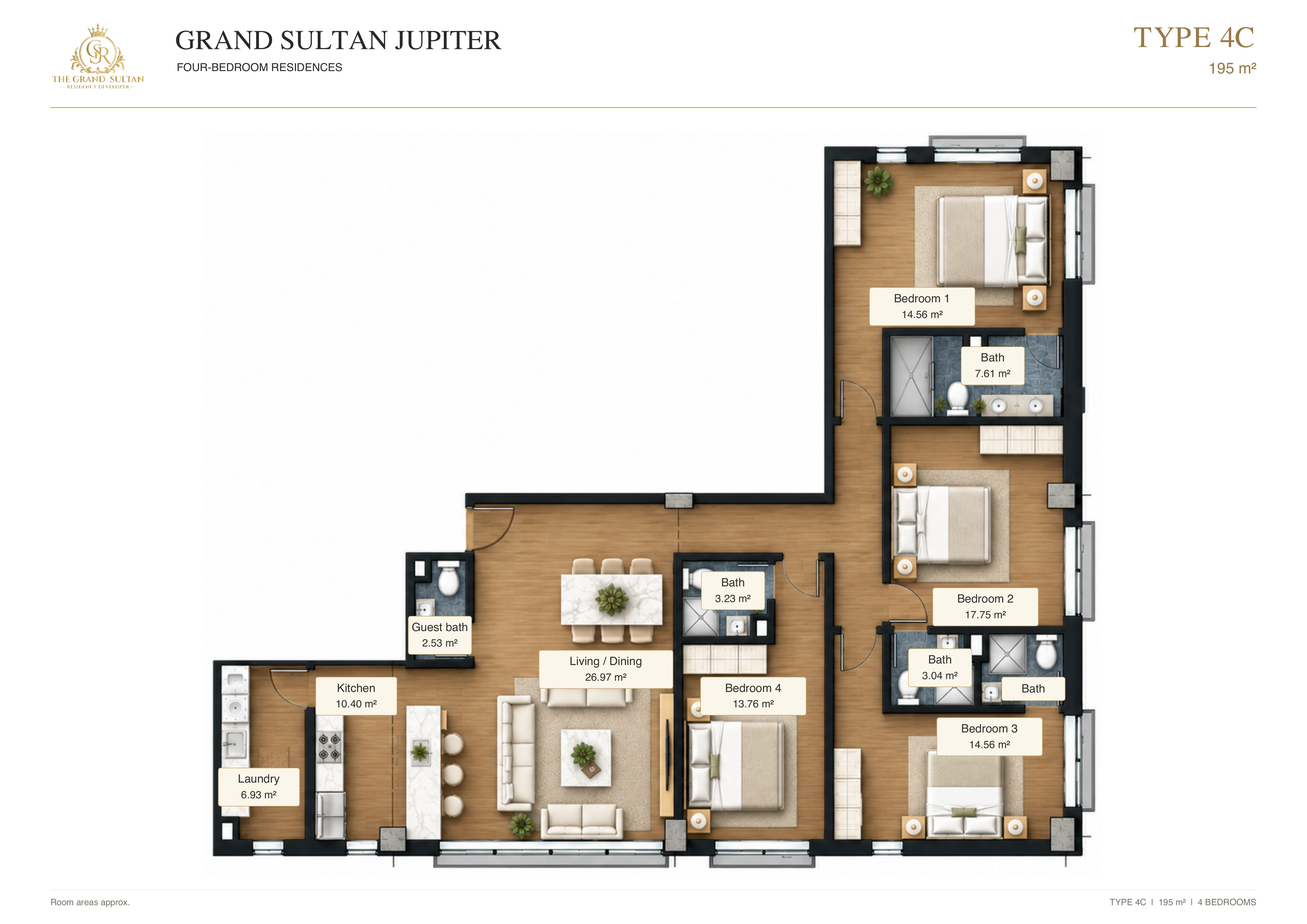 Type 4C · 4-bedroom apartment · 195 m²
