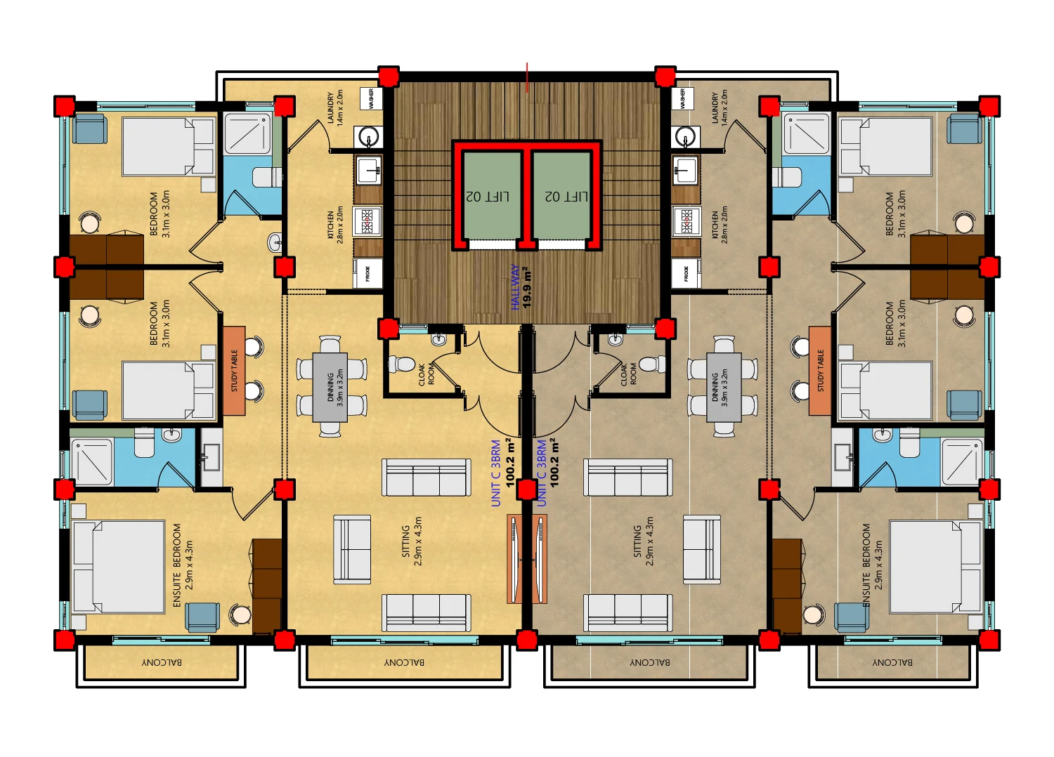 Typical 3-bedroom plan
