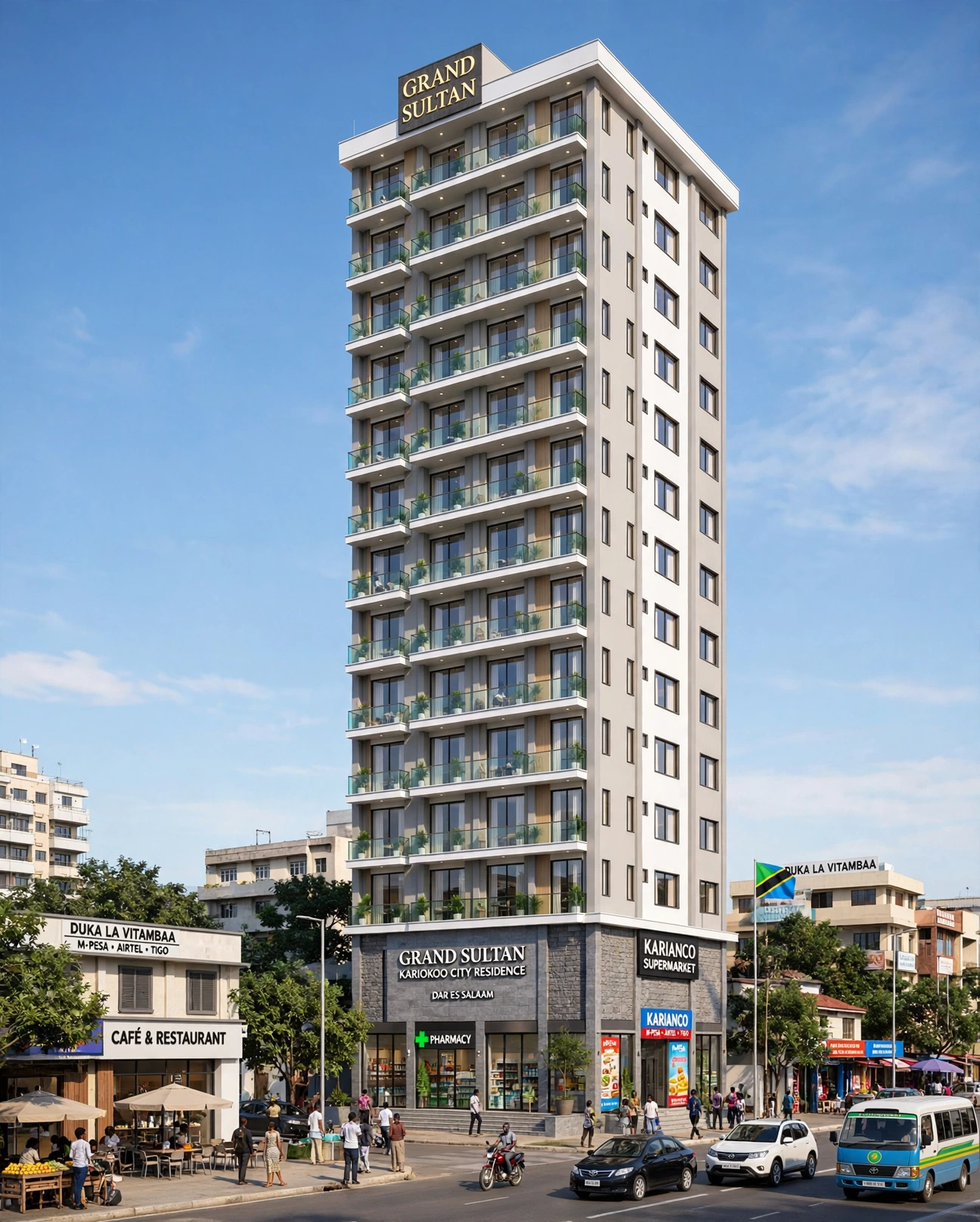 Artistic impression of Grand Sultan Mars mixed-use tower on Udowe Street, Kariakoo