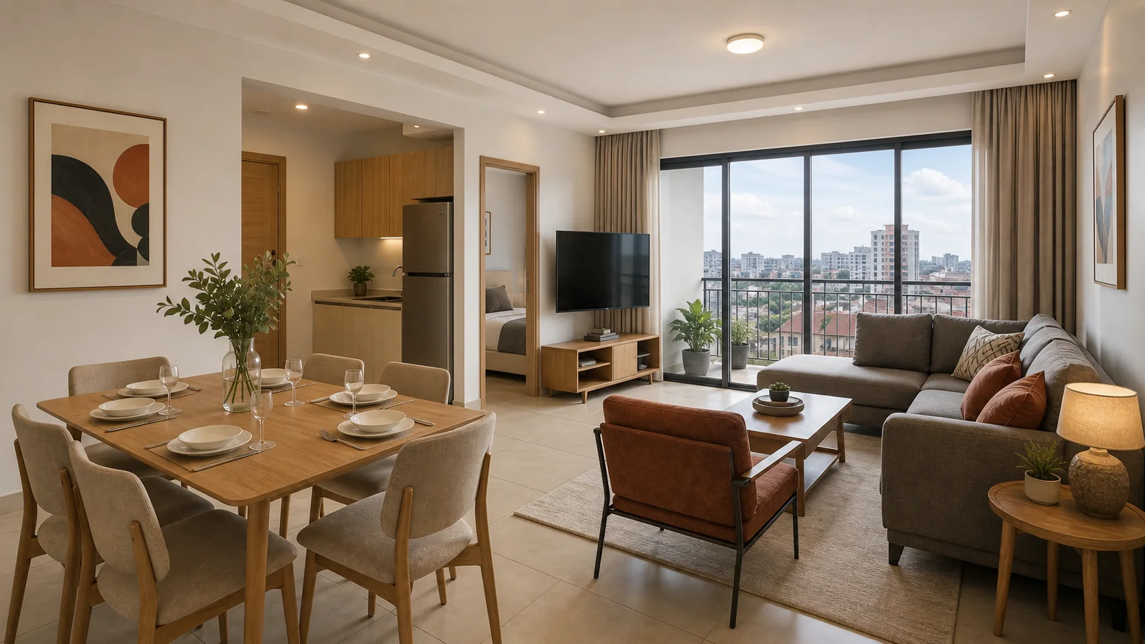 Artistic impression of a contemporary furnished apartment at Grand Sultan Mars