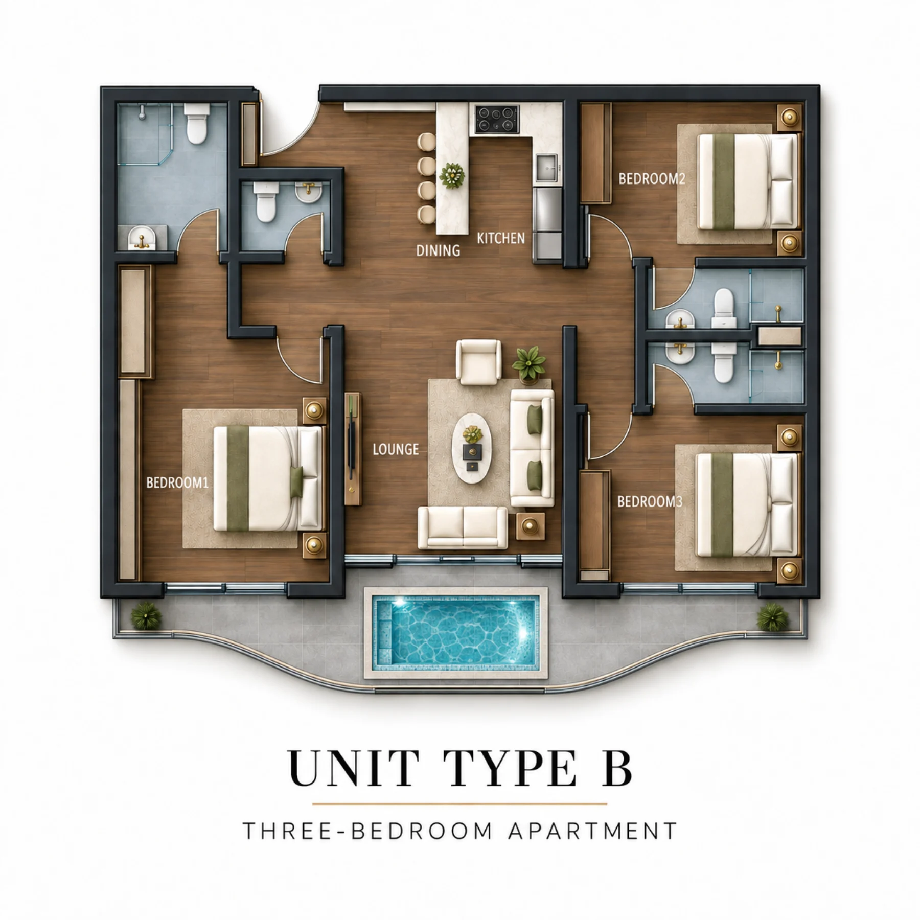 Type B · 3-bedroom residence · 197 m²