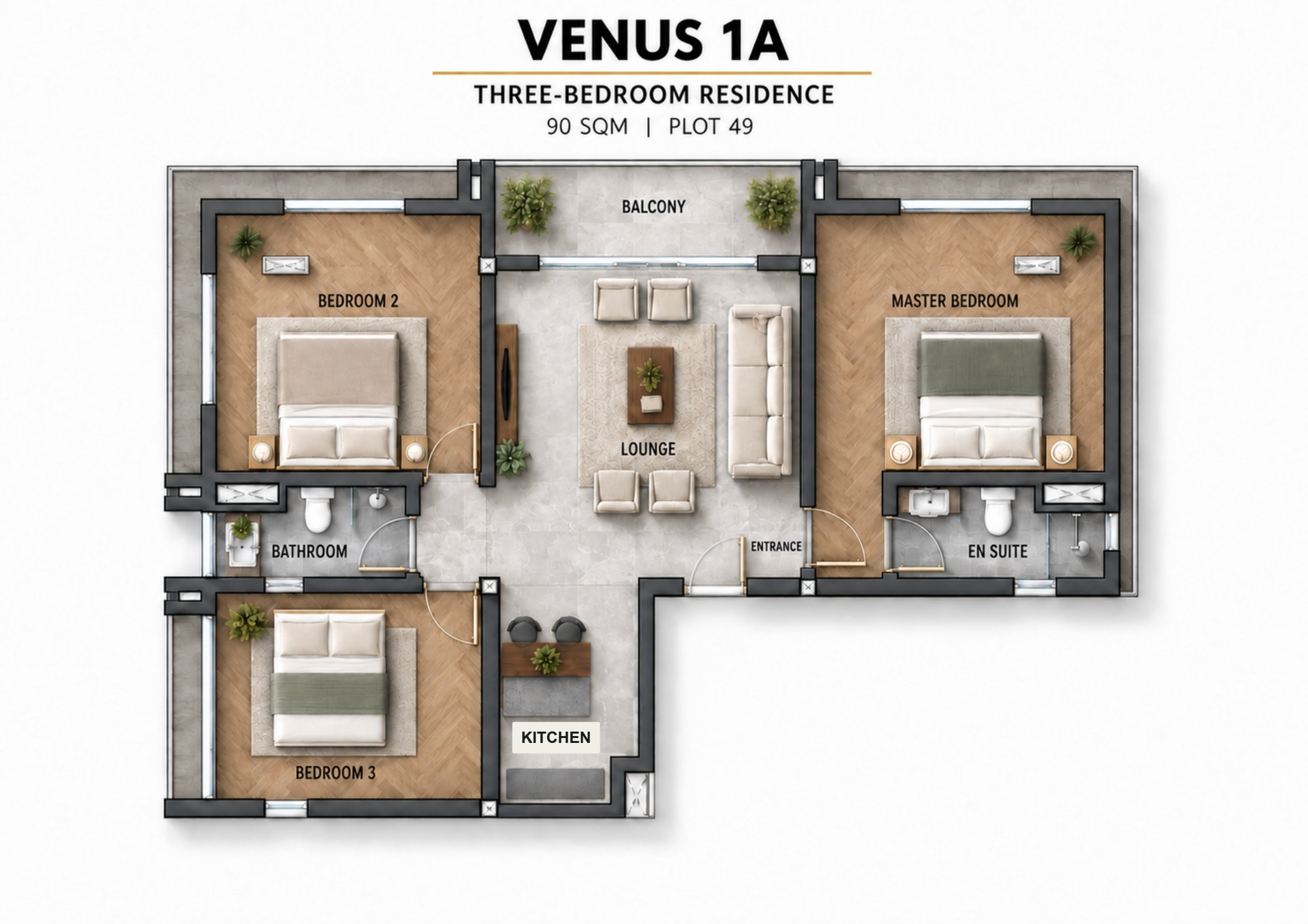 Venus 1A · 3-bedroom residence · 90 m²