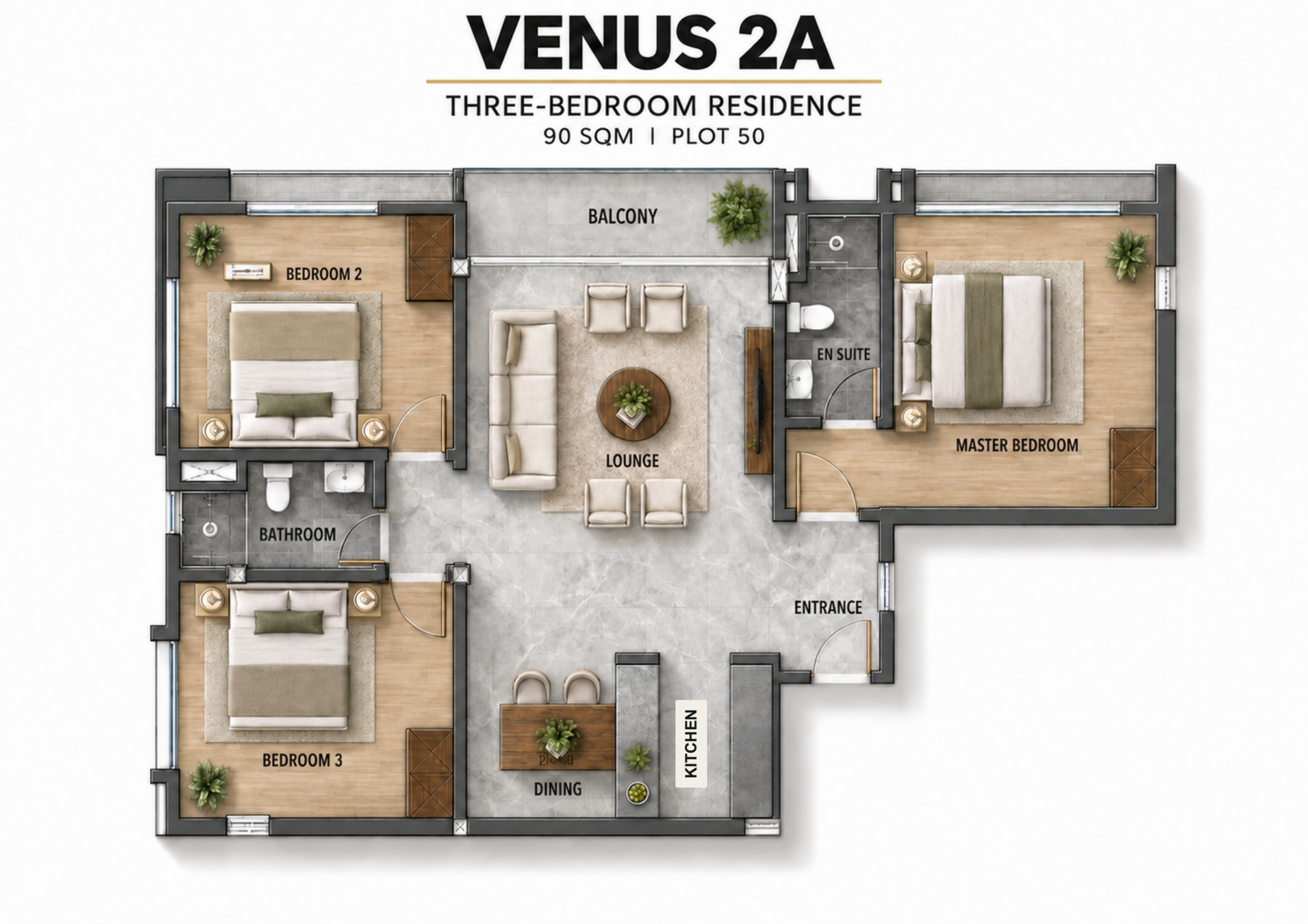 Venus 2A · 3-bedroom residence · 90 m²