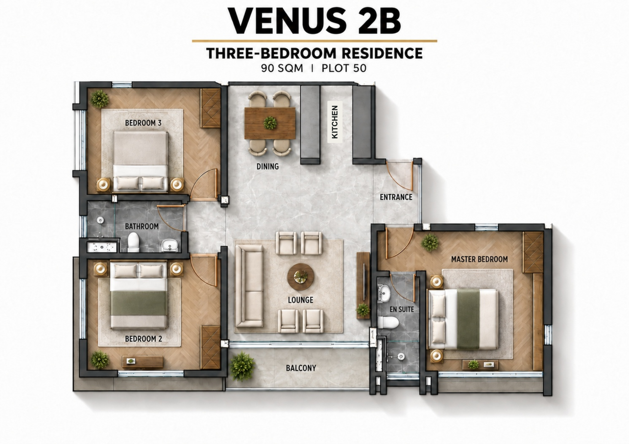 Venus 2B · 3-bedroom residence · 90 m²