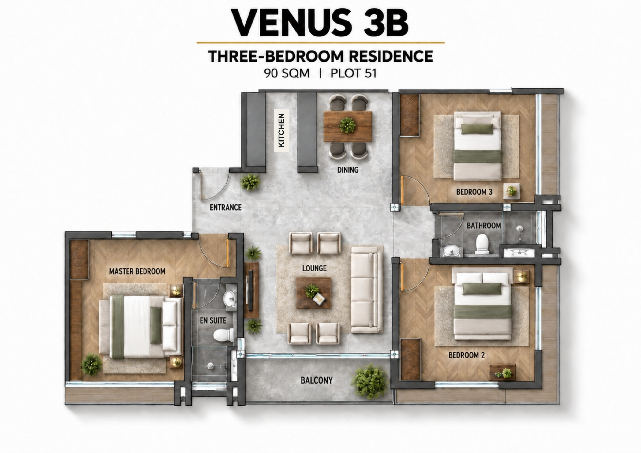Venus 3B · 3-bedroom residence · 90 m²