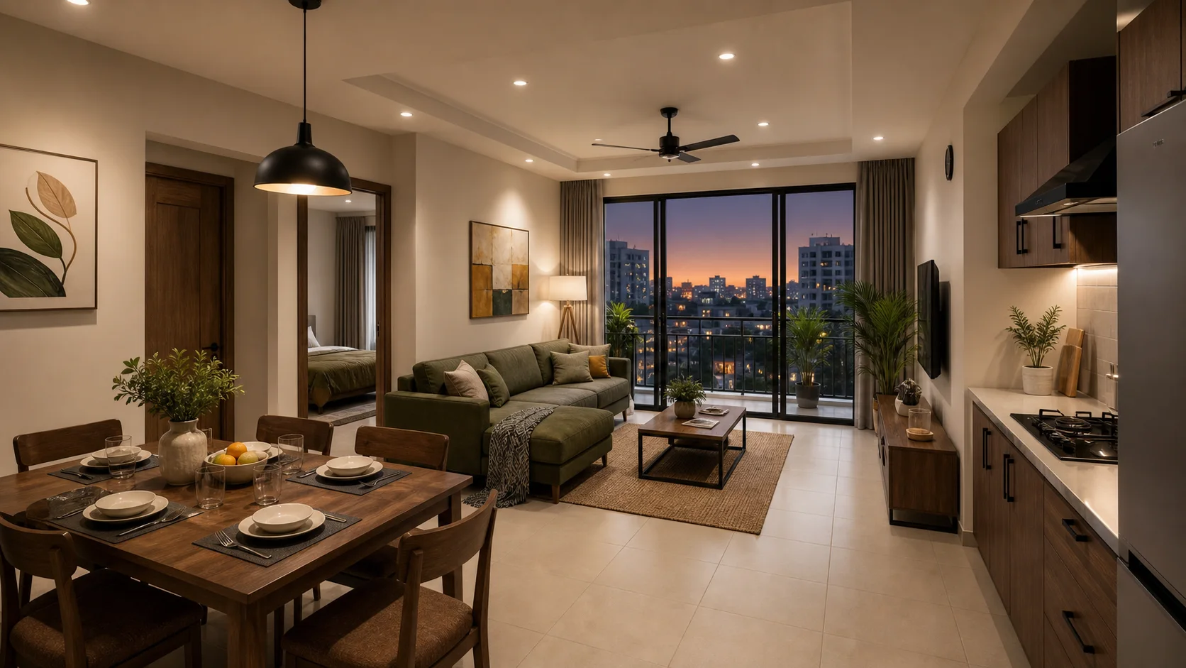 Artistic impression of a contemporary furnished apartment at Grand Sultan Venus